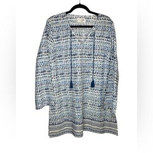 Nvelop Sun Lightweight Cotton Blue White Print Swim Beach Coverup Size XL